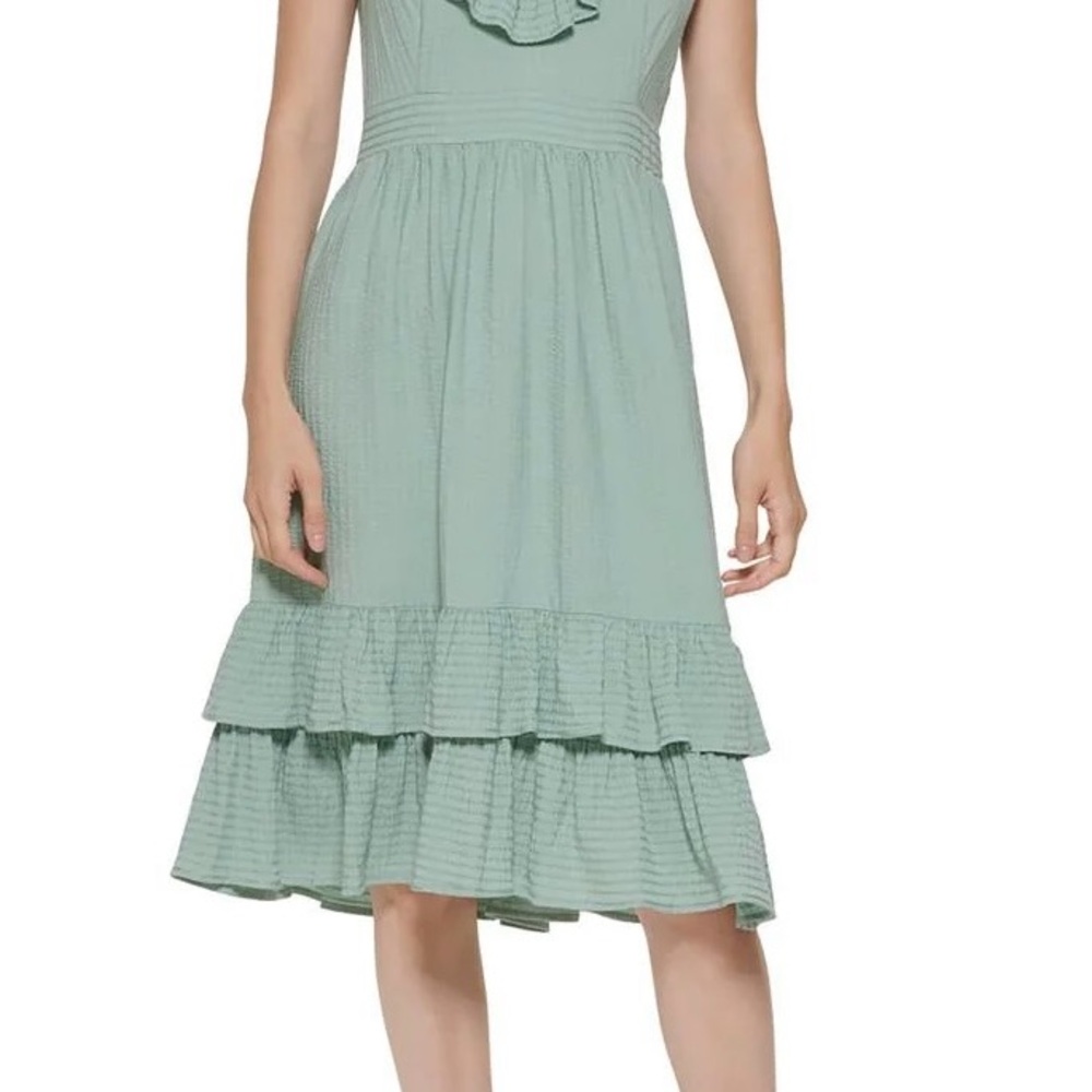 NWT Calvin Klein size 12 sage green sleeveless ruffle A-line dress